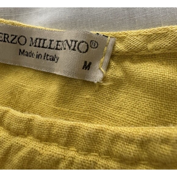 TERZO MILLENNIO Linen Top Button Back M Yellow Lagenlook Beach Lightweight Italy - Picture 6 of 16